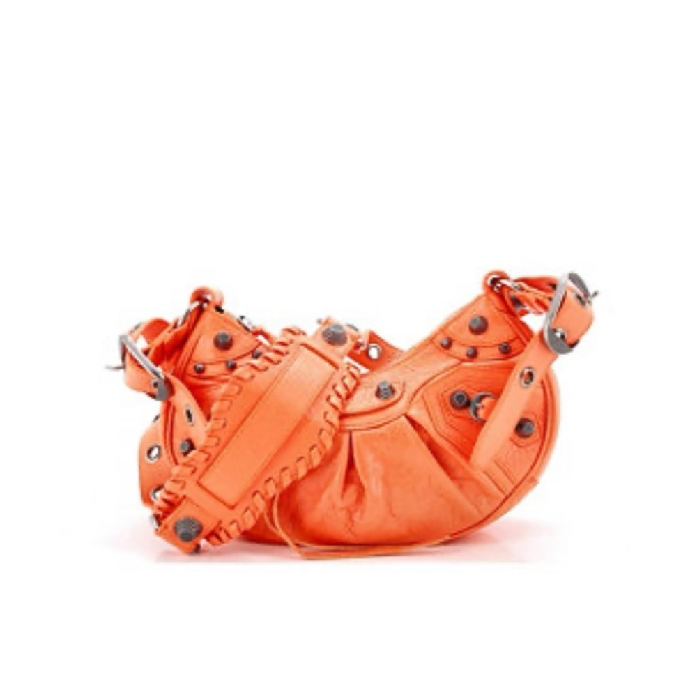 Balenciaga LE CAGOLE shoulder bag in neon orange lambskin, leather NWT